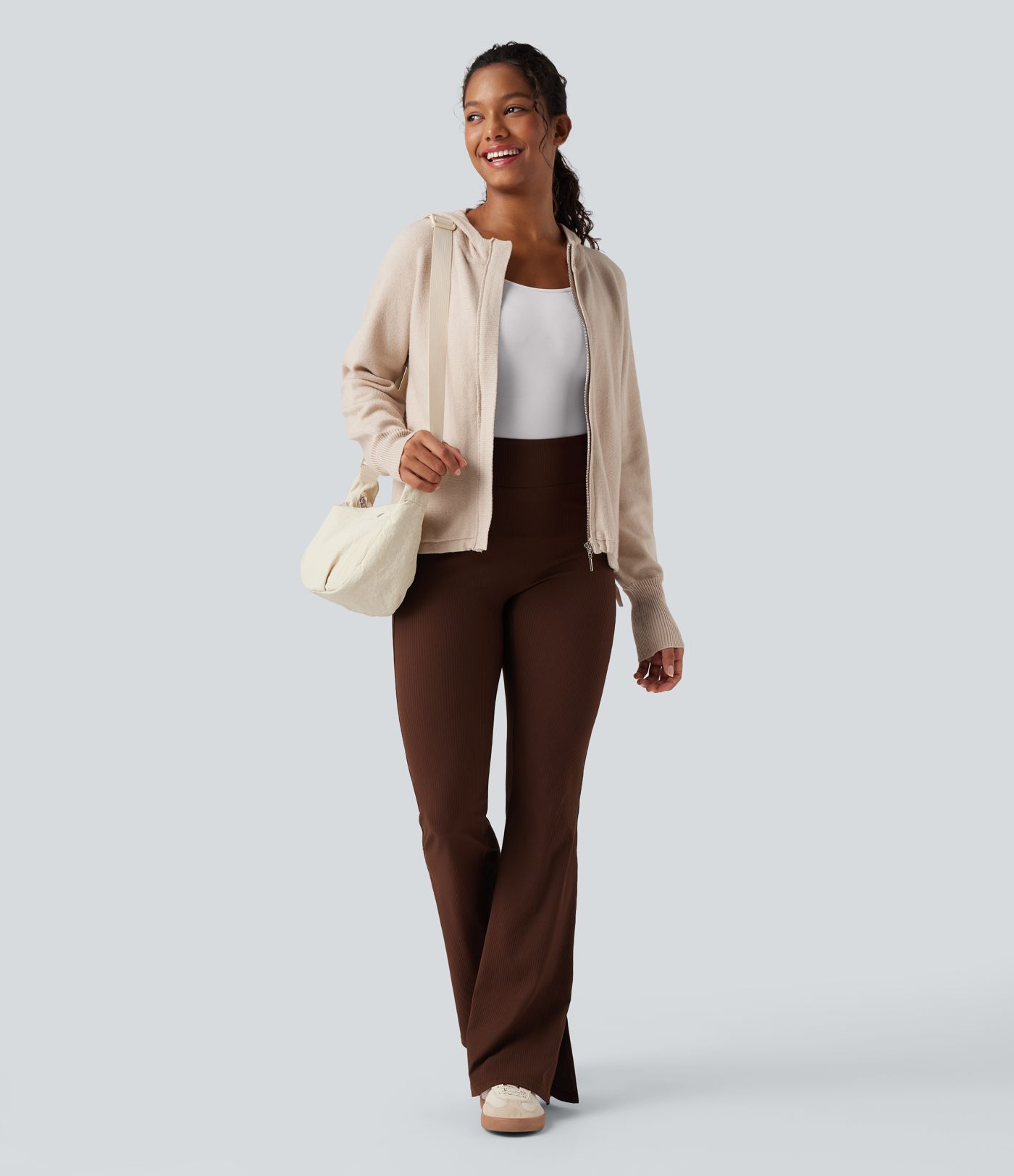 Cardigan décontracté à capuche, manches longues et cordon de serrage