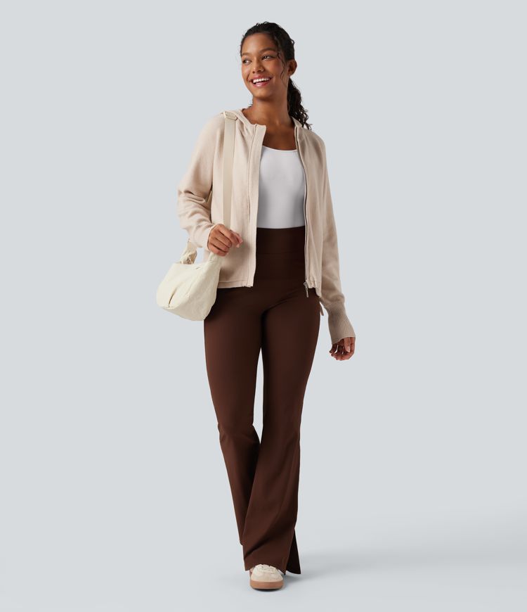 Cardigan décontracté à capuche, manches longues et cordon de serrage