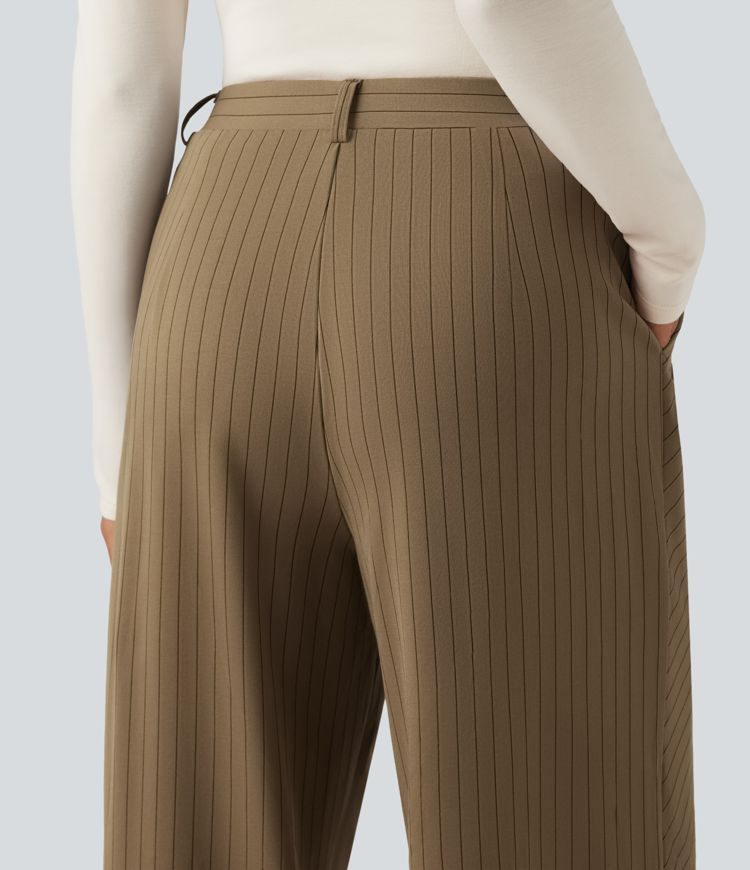 Halara Flex™ - Asymmetrische Stoffhose mit hohem Bund, Seitentaschen, Streifen, Cool-Touch und weitem Bein