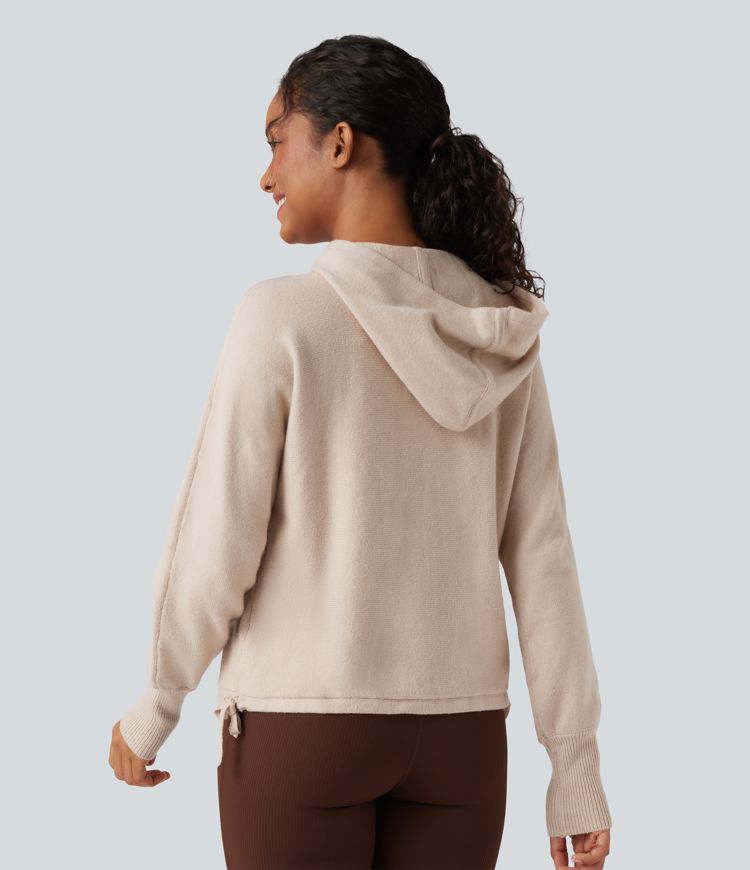 Cardigan décontracté à capuche, manches longues et cordon de serrage