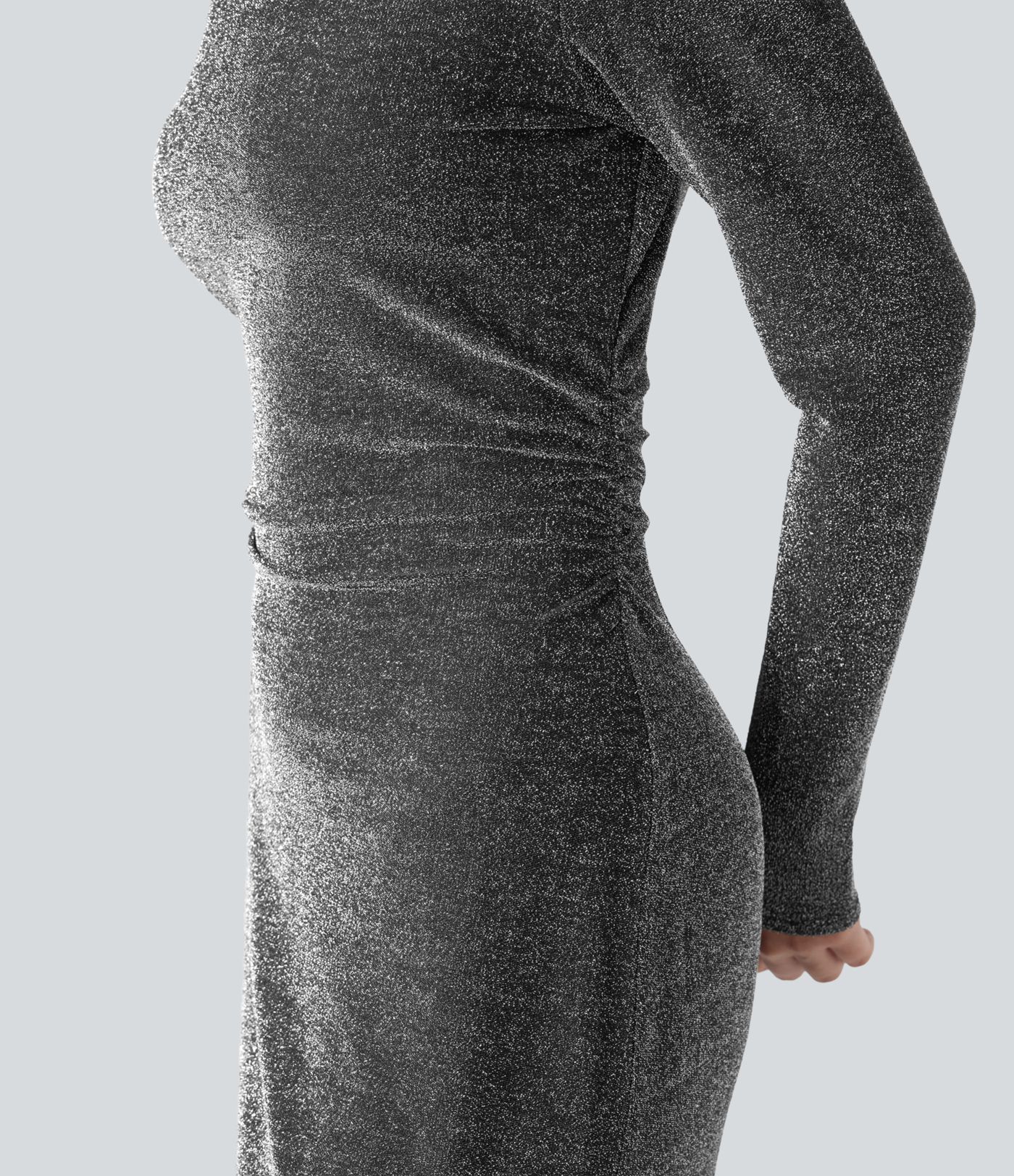 Tie Back Cut-out Long Sleeve Split Hem Midi Sparkle Party Dress