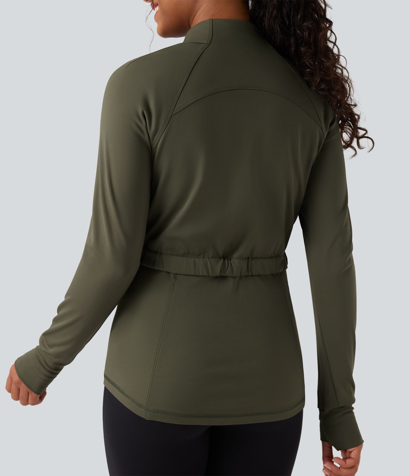 Veste polaire de randonnée déperlante col montant à manches longues avec passants pouces et poches