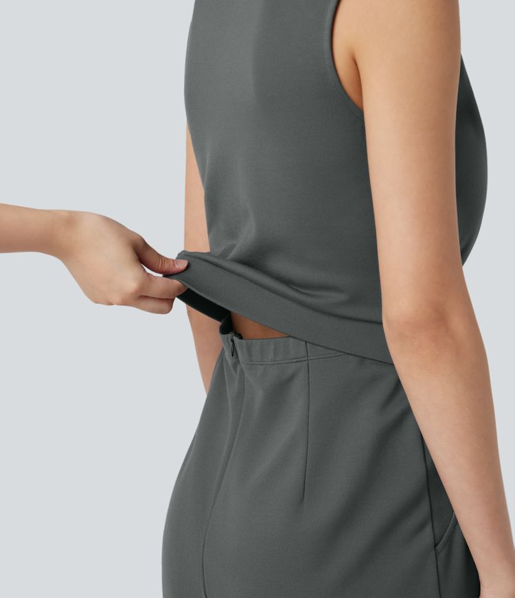 V-neck Sleeveless Work Tapered Jumpsuit with Pockets-Easy Peezy