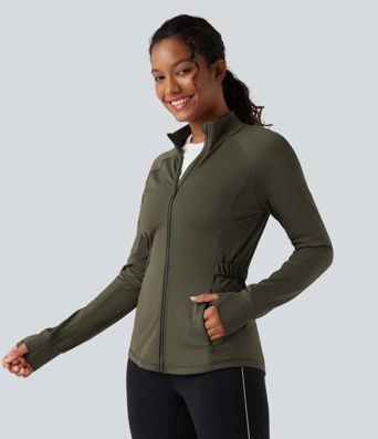 Fleece-Wanderjacke mit Stehkragen, Seitentaschen, langen Ärmeln und Daumenlöchern - wasserabweisend