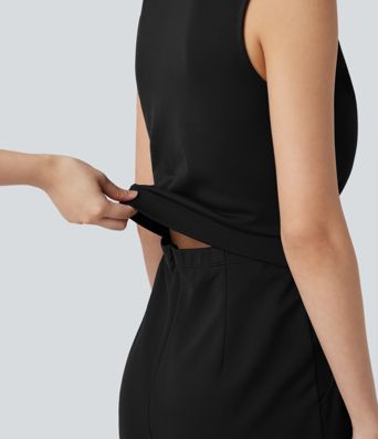 V-neck Sleeveless Work Tapered Jumpsuit with Pockets-Easy Peezy