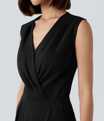 V-neck Sleeveless Work Tapered Jumpsuit with Pockets-Easy Peezy