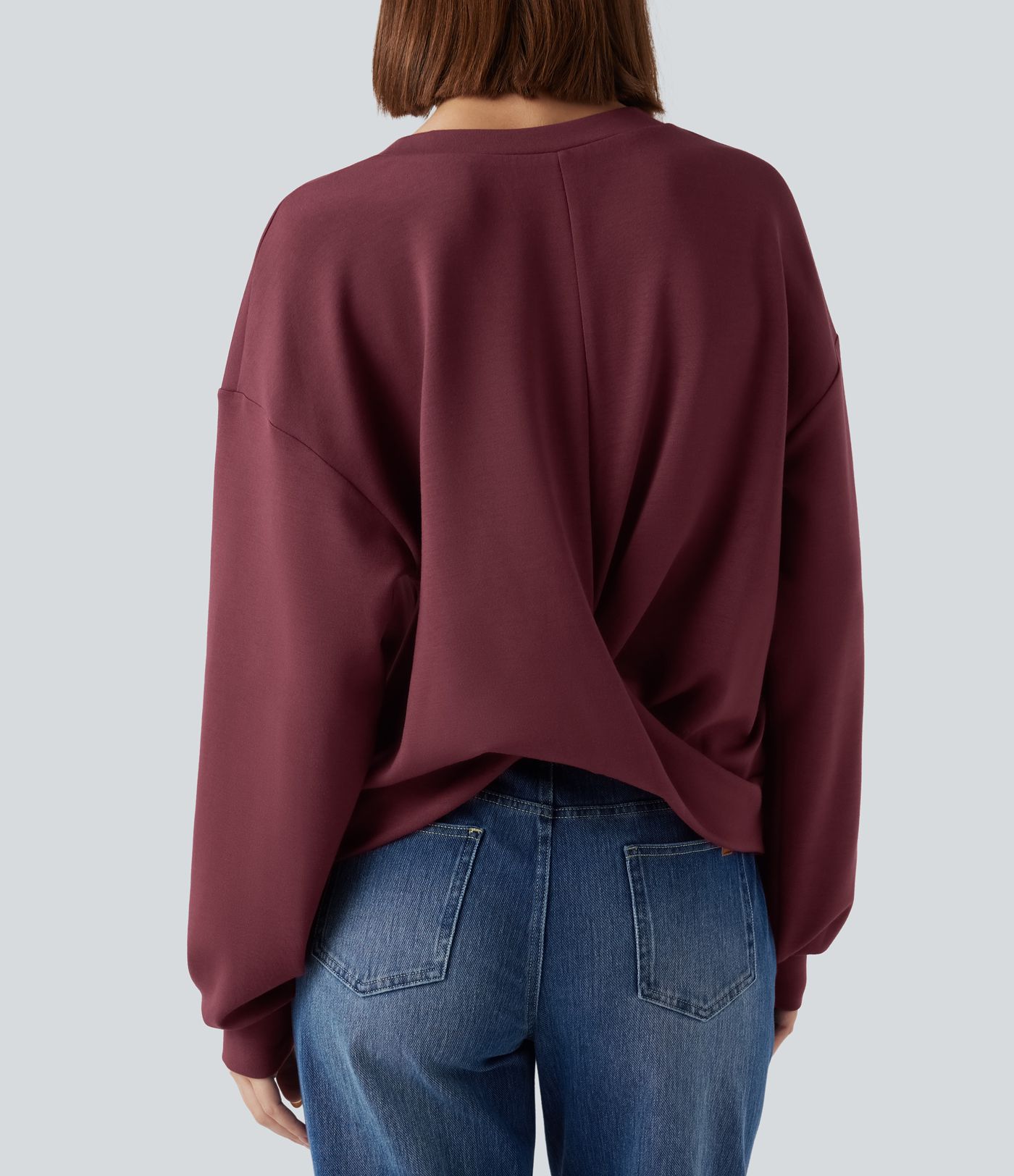 Round Neck Long Sleeve Twist-back Casual Sweatshirt