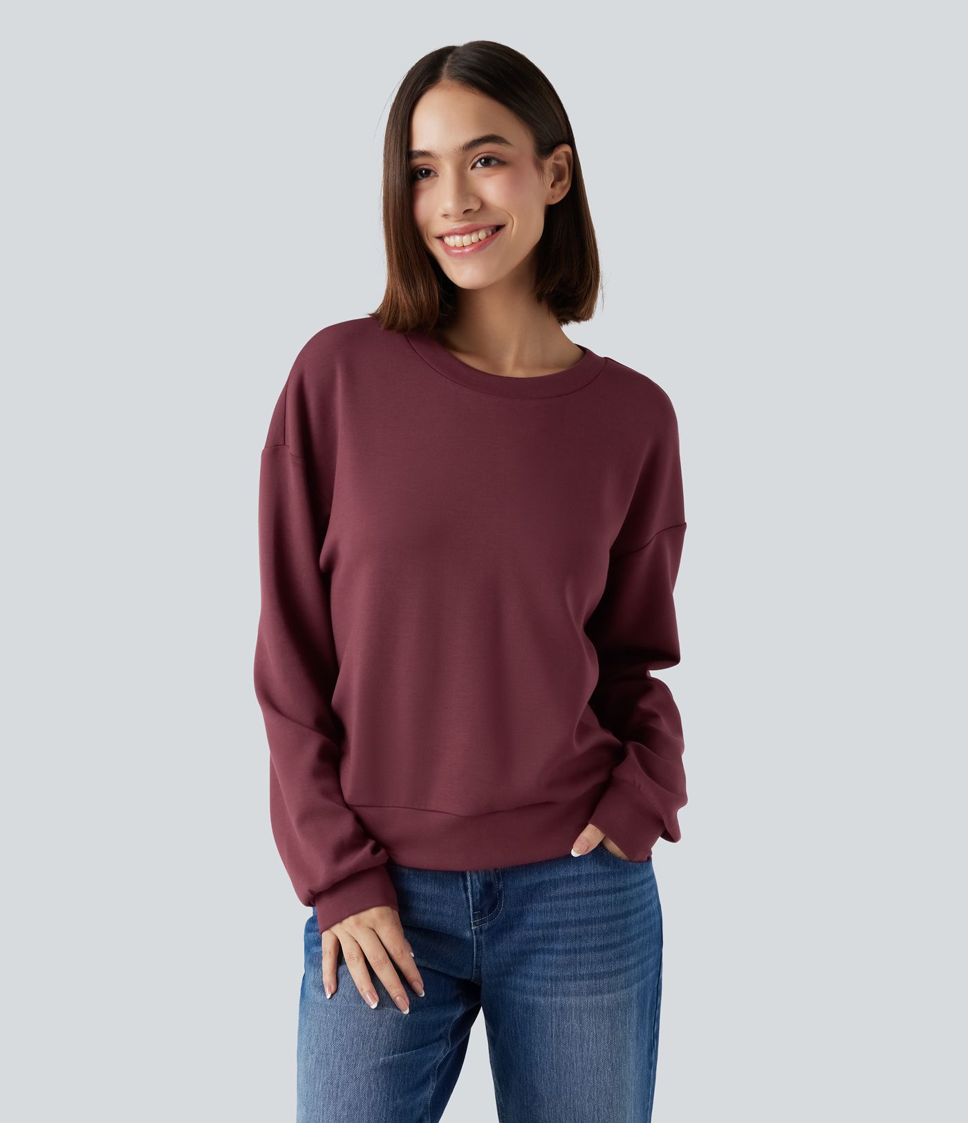 Round Neck Long Sleeve Twist-back Casual Sweatshirt