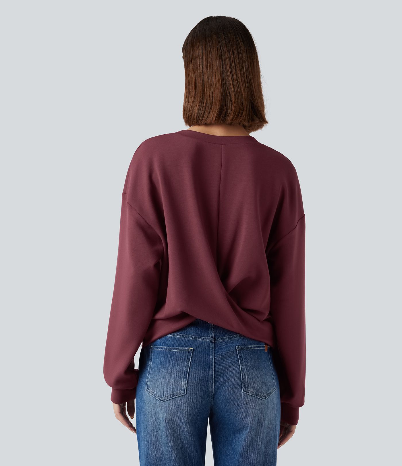 Round Neck Long Sleeve Twist-back Casual Sweatshirt