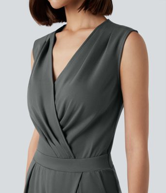 V-neck Sleeveless Work Tapered Jumpsuit with Pockets-Easy Peezy