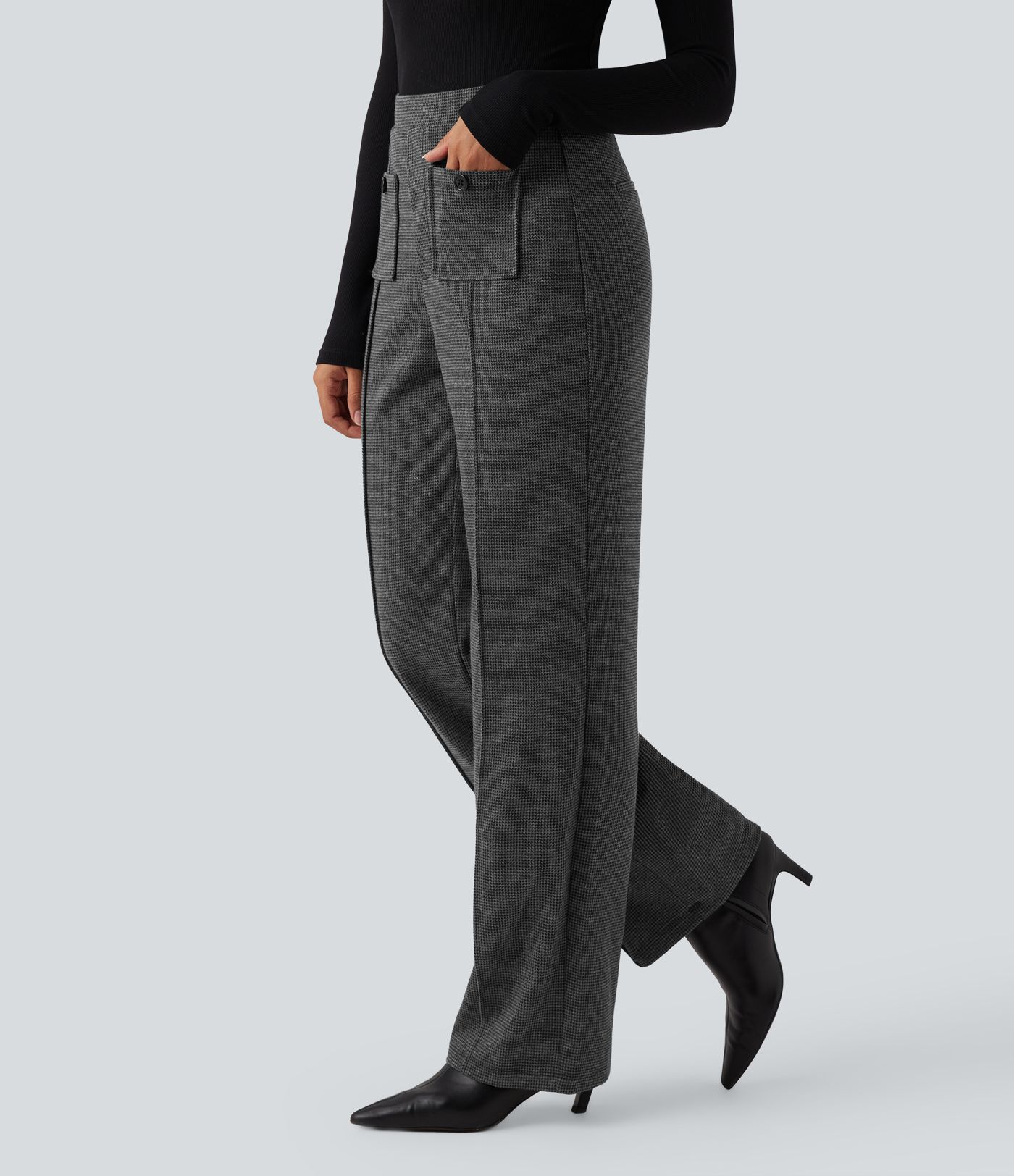 Halara Flex™ High Waisted Straight Leg Houndstooth Work Trousers with Pockets