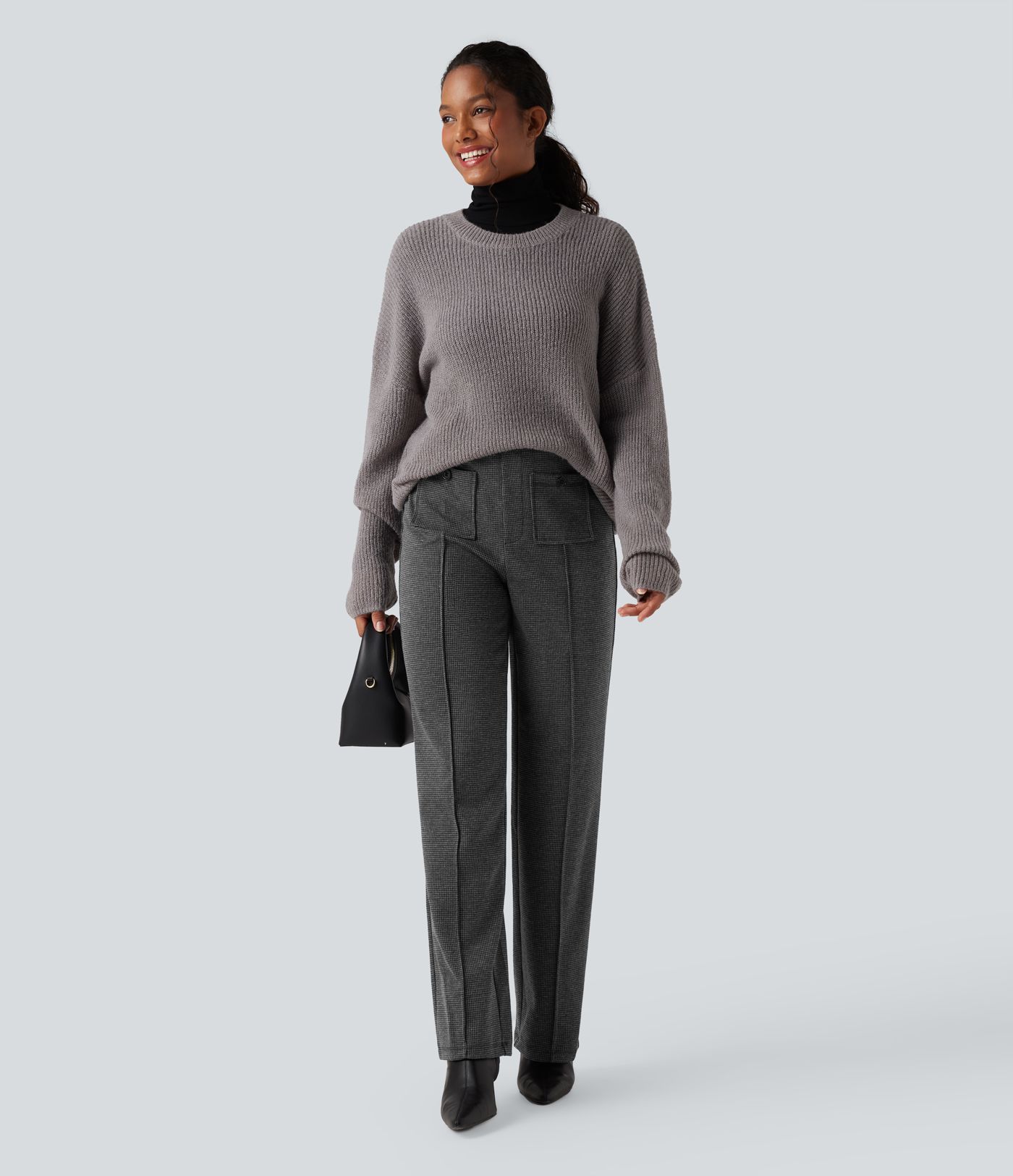 Halara Flex™ High Waisted Straight Leg Houndstooth Work Trousers with Pockets