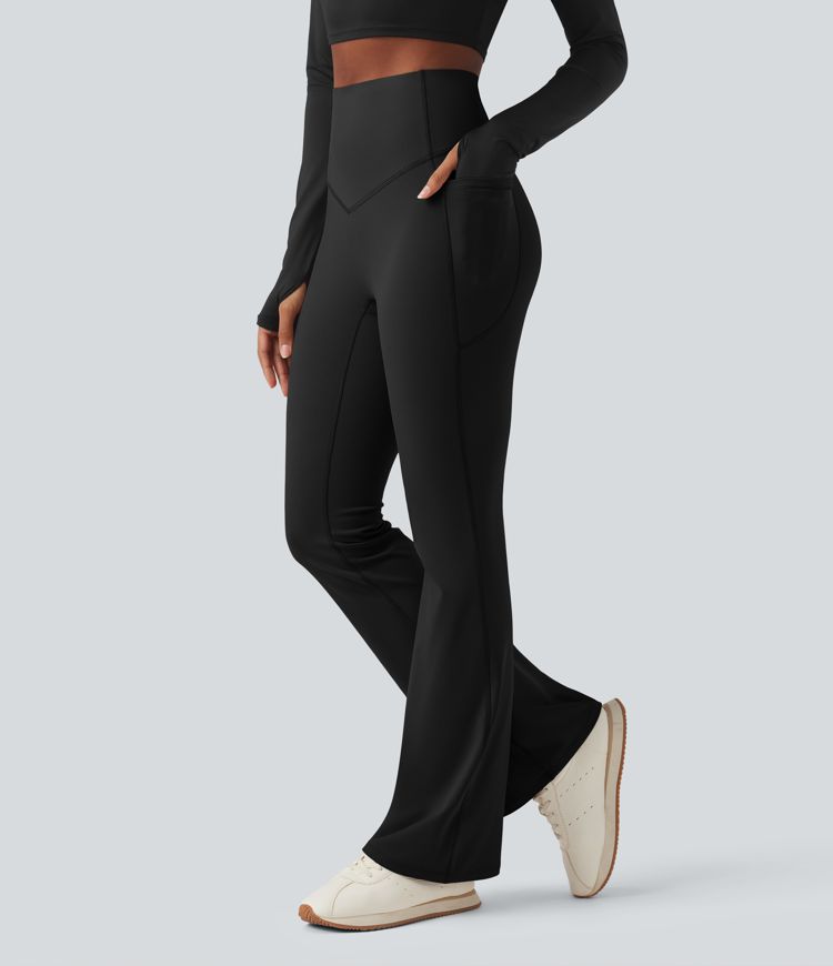 Halara Ultrasculpt™ Heat High Waisted Tummy Control Fleece Shaping Yoga Bootcut Leggings with Pockets