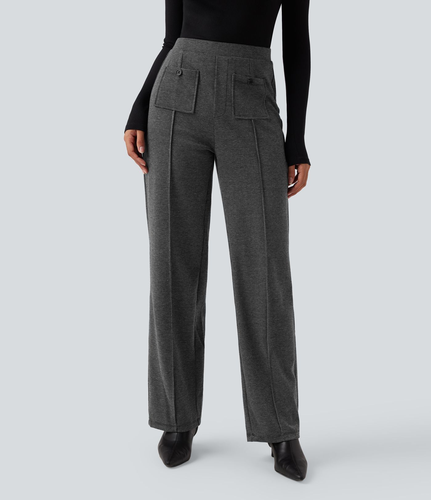 Halara Flex™ High Waisted Straight Leg Houndstooth Work Trousers with Pockets