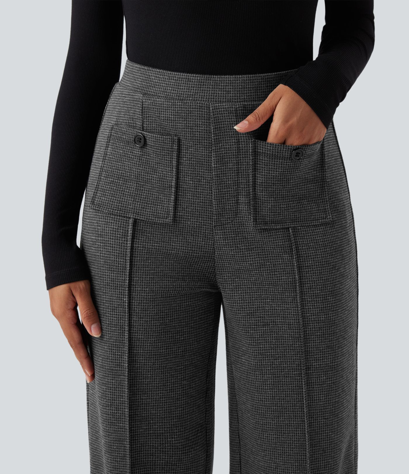 Halara Flex™ High Waisted Straight Leg Houndstooth Work Trousers with Pockets