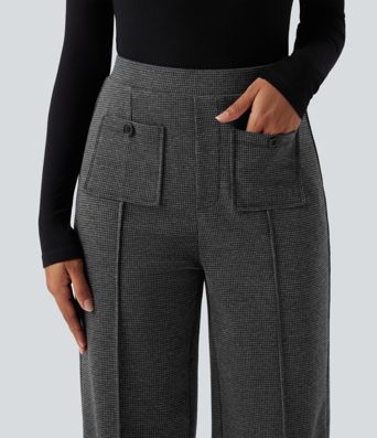 Halara Flex™ High Waisted Straight Leg Houndstooth Work Trousers with Pockets