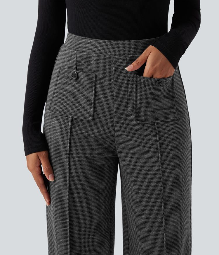 Halara Flex™ High Waisted Straight Leg Houndstooth Work Trousers with Pockets