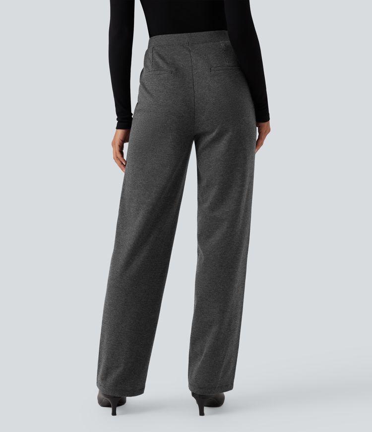 Halara Flex™ High Waisted Straight Leg Houndstooth Work Trousers with Pockets