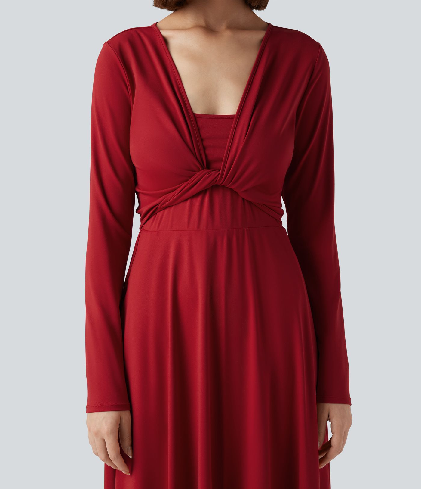 2-teiliges Midi-Wickelkleid mit Seitentaschen, langen Ärmeln und Bindeband hinten