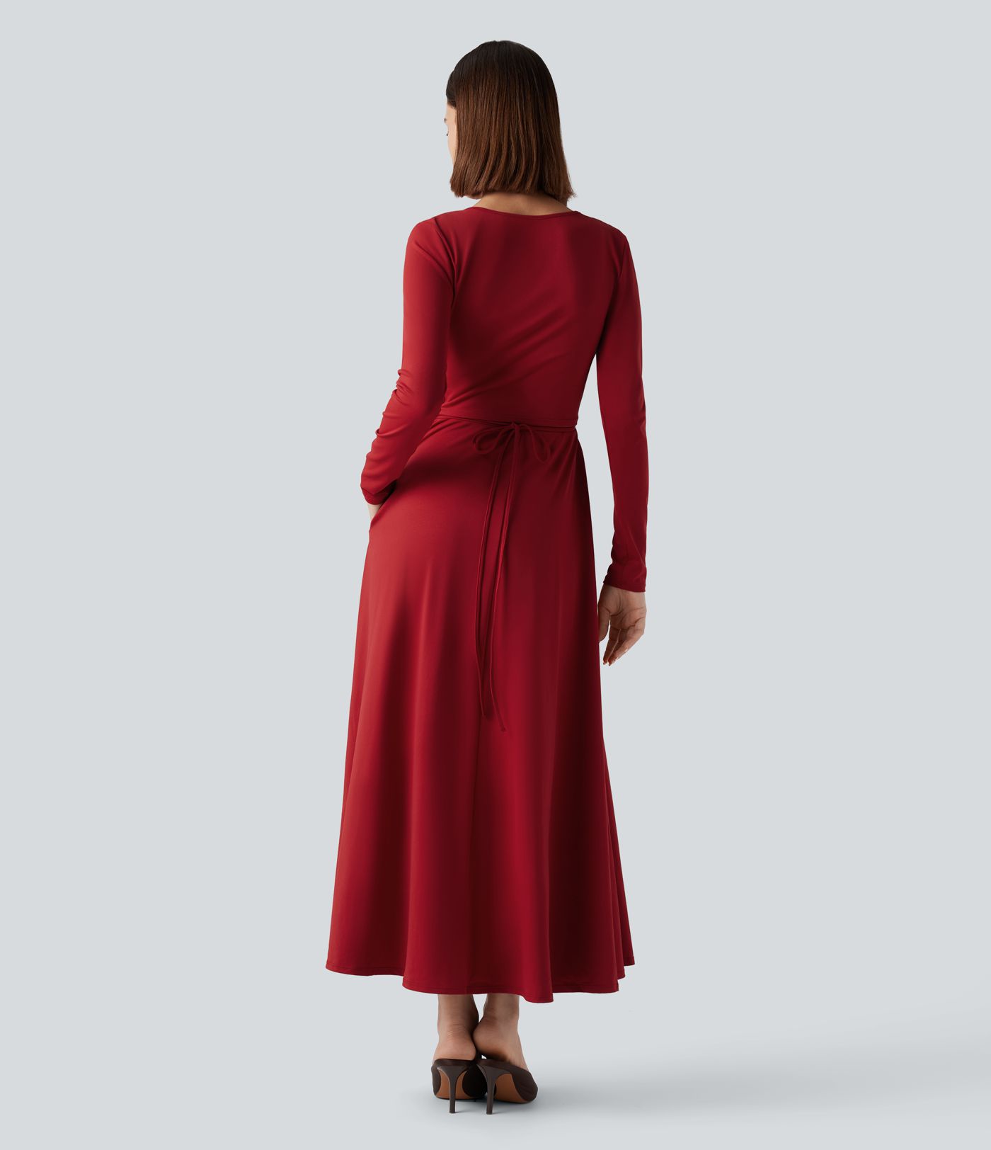 2-teiliges Midi-Wickelkleid mit Seitentaschen, langen Ärmeln und Bindeband hinten