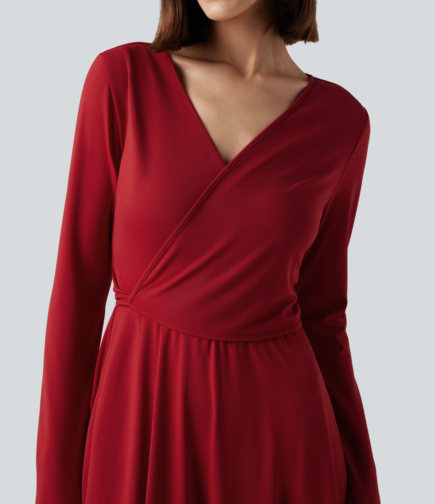 2-teiliges Midi-Wickelkleid mit Seitentaschen, langen Ärmeln und Bindeband hinten