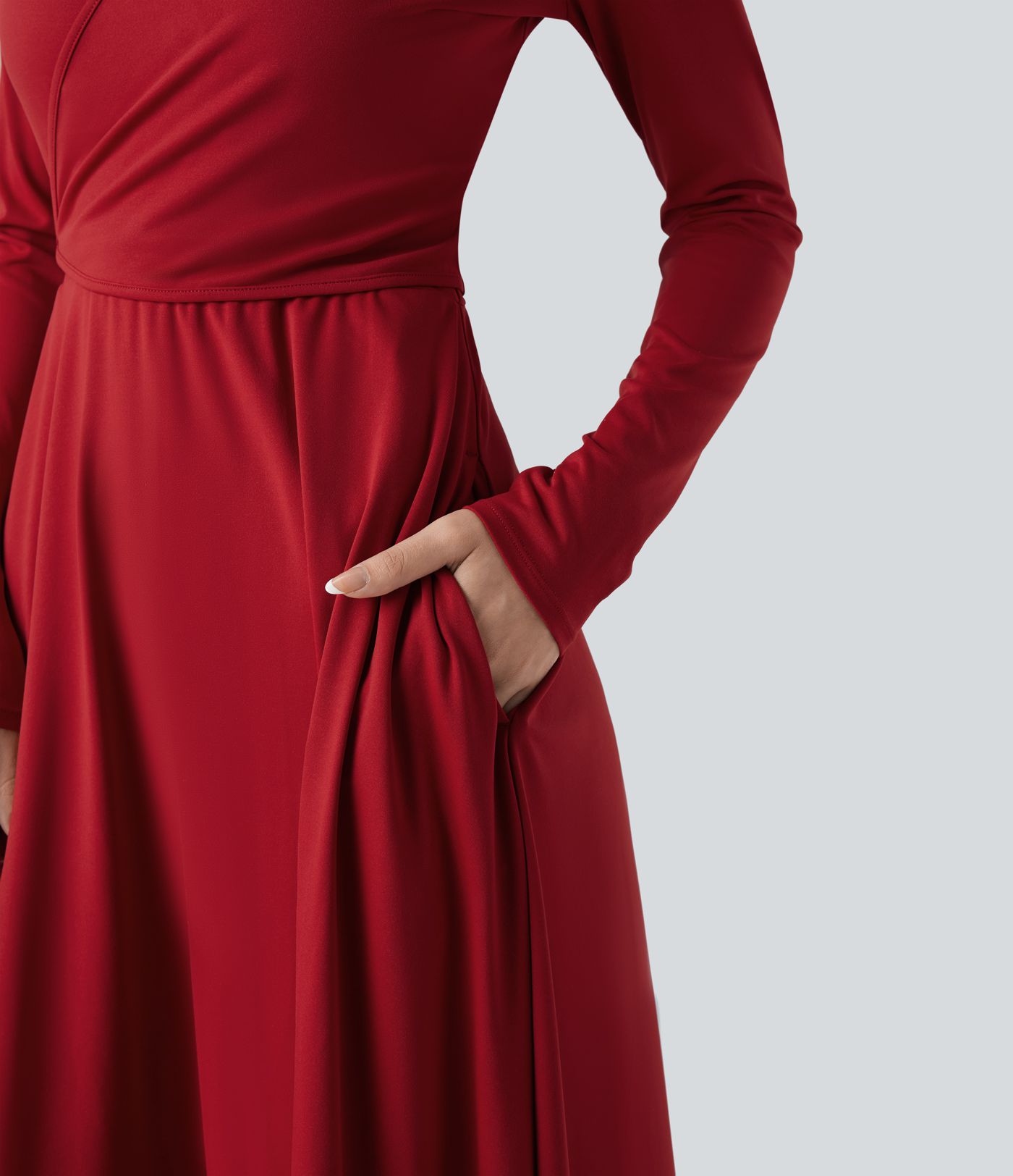 2-teiliges Midi-Wickelkleid mit Seitentaschen, langen Ärmeln und Bindeband hinten