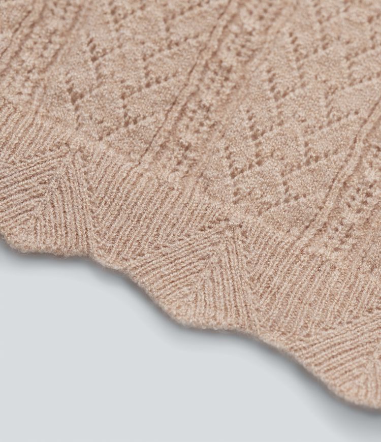 Square Neck Reglan Long Sleeve Scallop Hem Open Knit Casual Sweater