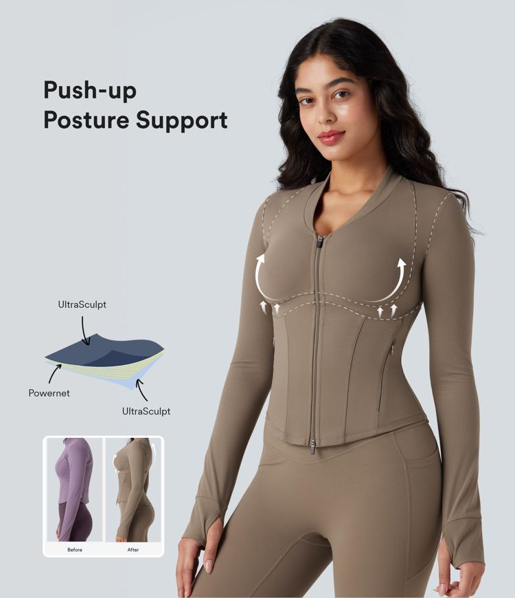 Halara UltraSculpt™ V-neck Push-Up Long Sleeve Thumb Holes Yoga Jacket with Pockets