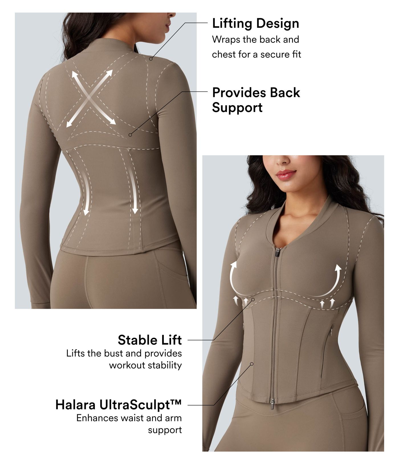 Halara UltraSculpt™ V-neck Push-Up Long Sleeve Thumb Holes Yoga Jacket with Pockets