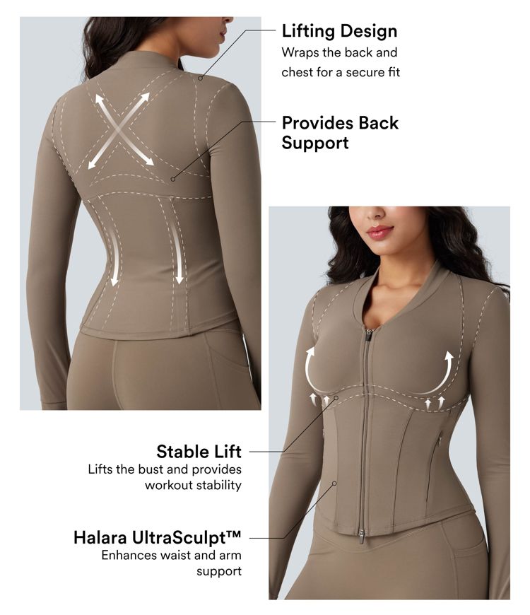 Halara UltraSculpt™ V-neck Push-Up Long Sleeve Thumb Holes Yoga Jacket with Pockets