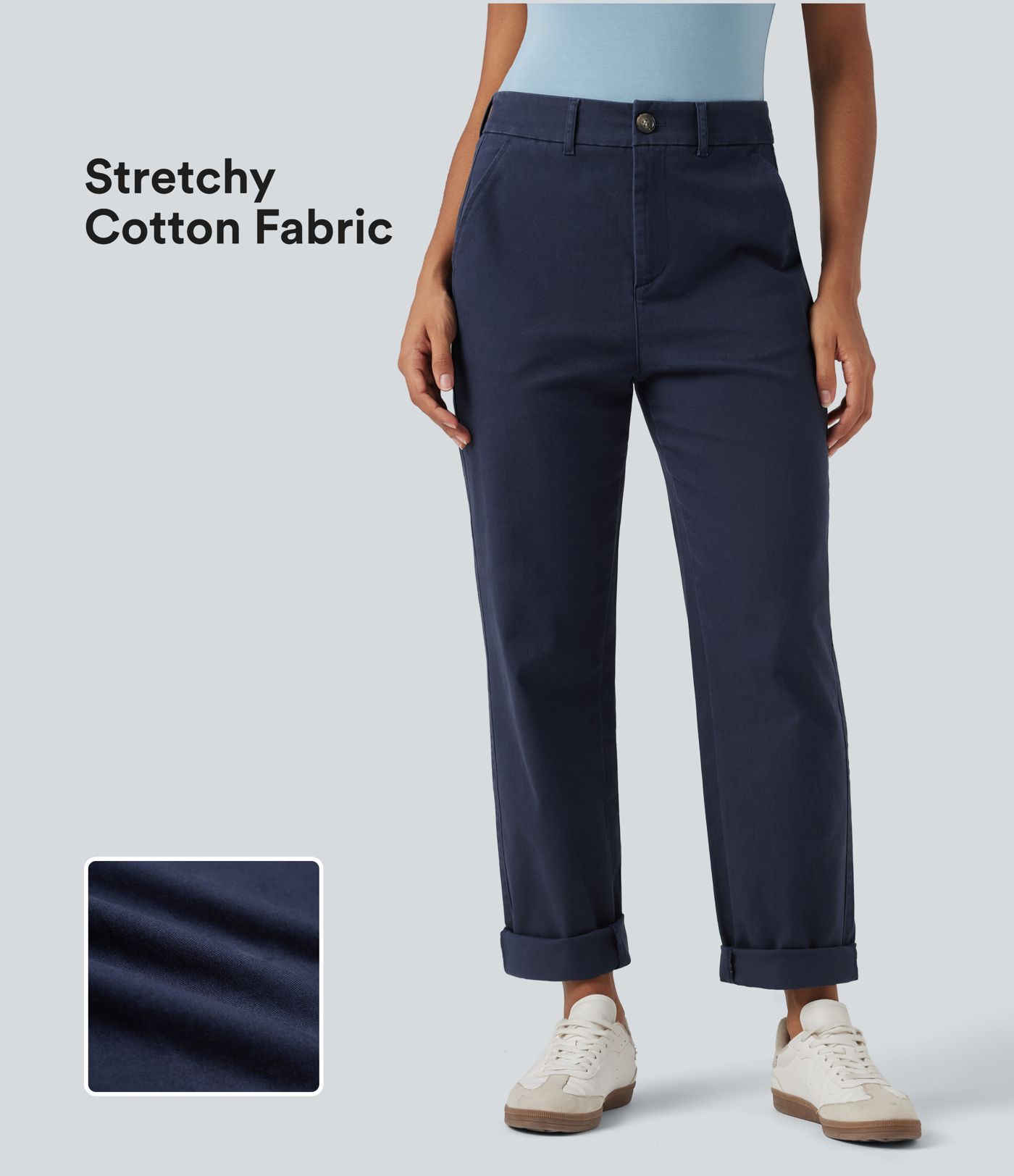 Lässige Chino-Hose aus Baumwolle mit mittelhohem Bund und Seitentaschen