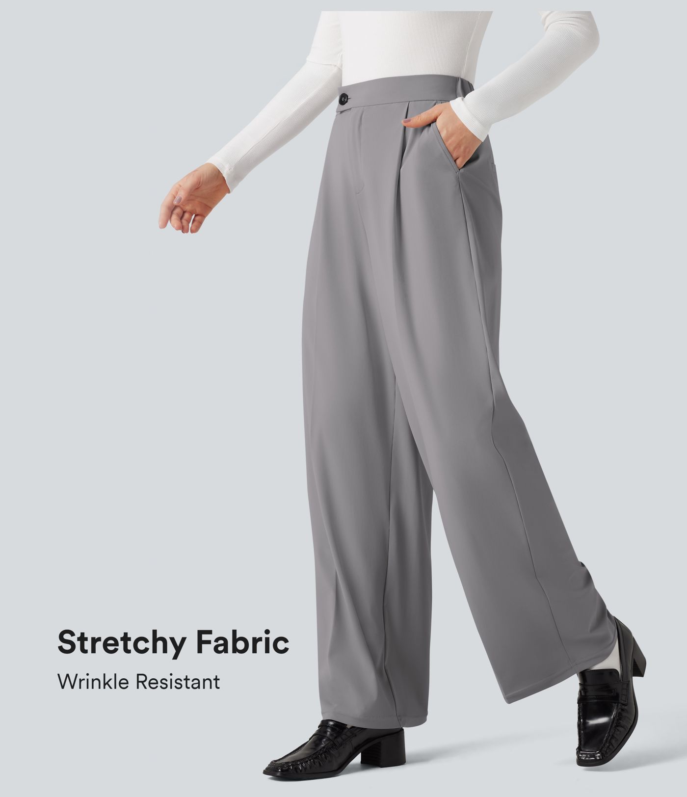 Halara Flex™ - High-waisted work trousers with side pockets and wide leg - wrinkle-free
