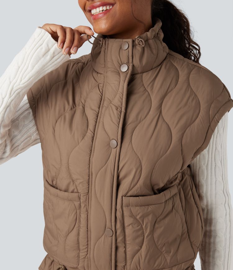 Gilet matelassé décontracté col montant déperlant avec cordon de serrage et poches