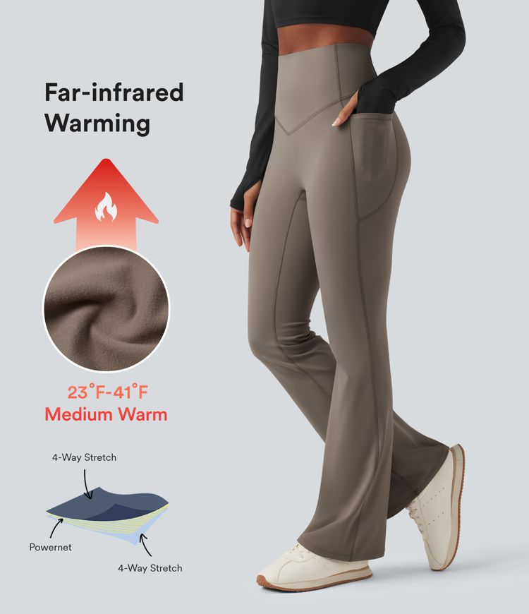 Halara Ultrasculpt™ High Waisted Tummy Control Fleece Shaping Yoga Bootcut Leggings with Pockets