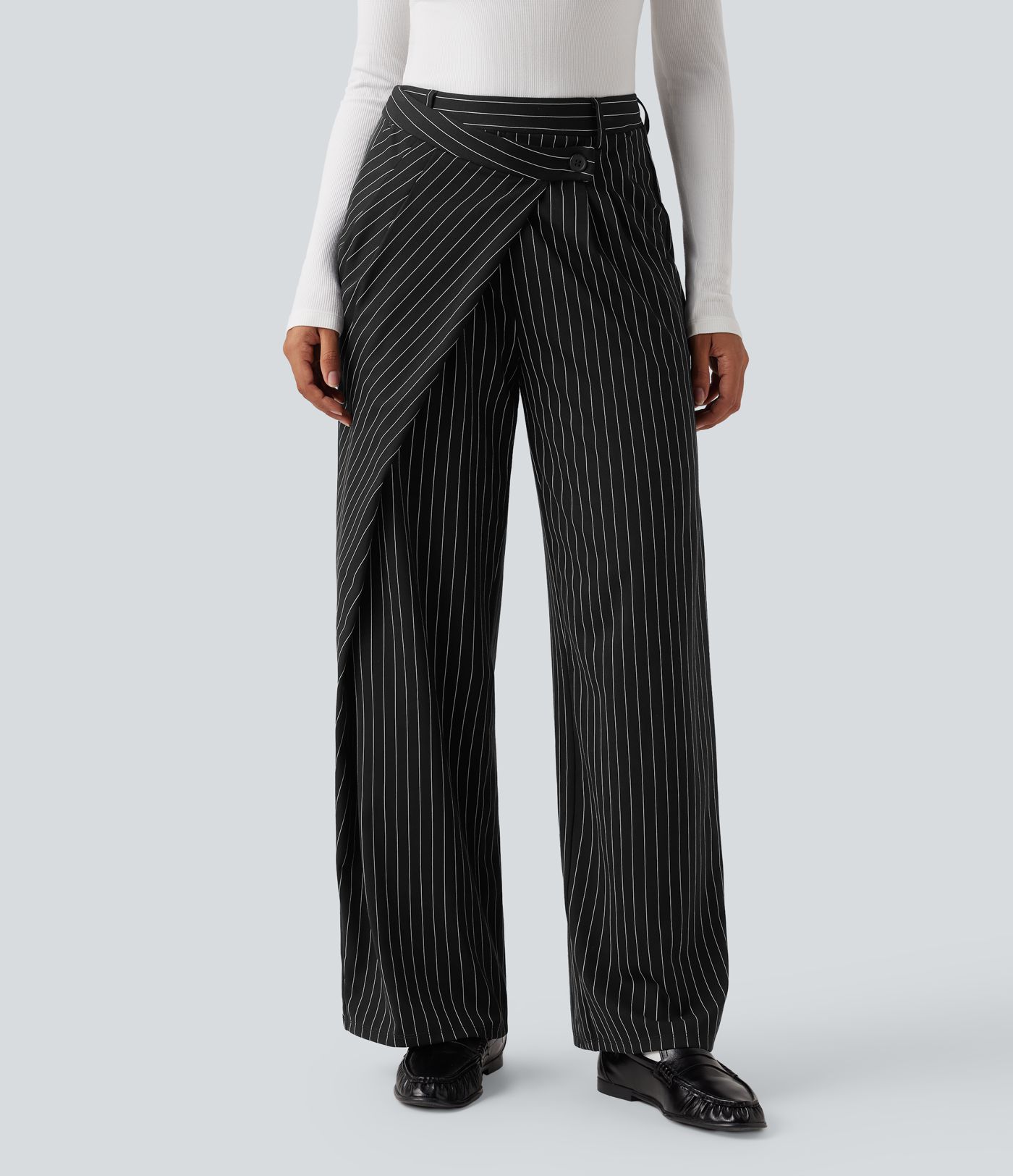 Halara Flex™ - Asymmetrische Stoffhose mit hohem Bund, Seitentaschen, Streifen, Cool-Touch und weitem Bein