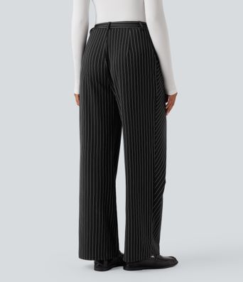 Halara Flex™ - Asymmetrische Stoffhose mit hohem Bund, Seitentaschen, Streifen, Cool-Touch und weitem Bein