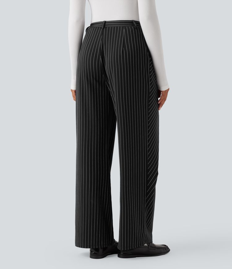 Halara Flex™ - Asymmetrische Stoffhose mit hohem Bund, Seitentaschen, Streifen, Cool-Touch und weitem Bein