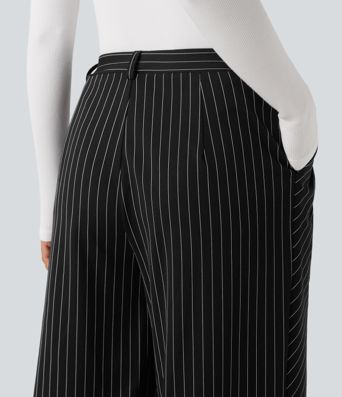 Halara Flex™ - Asymmetrische Stoffhose mit hohem Bund, Seitentaschen, Streifen, Cool-Touch und weitem Bein