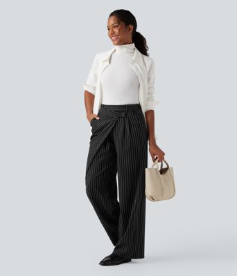 Halara Flex™ - Asymmetrische Stoffhose mit hohem Bund, Seitentaschen, Streifen, Cool-Touch und weitem Bein