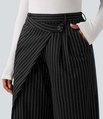 Halara Flex™ - Asymmetrische Stoffhose mit hohem Bund, Seitentaschen, Streifen, Cool-Touch und weitem Bein