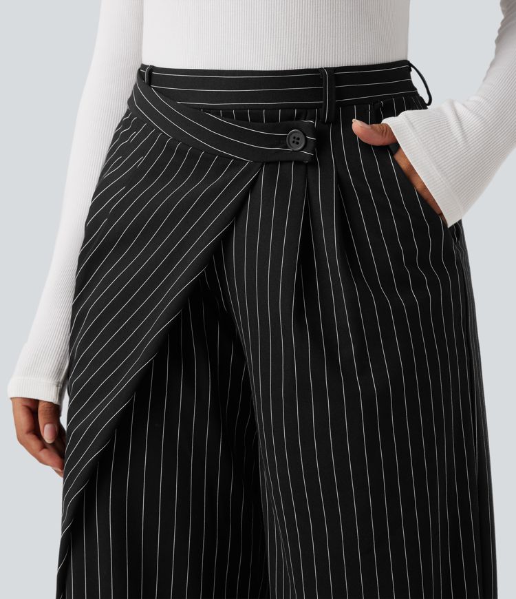 Halara Flex™ - Asymmetrische Stoffhose mit hohem Bund, Seitentaschen, Streifen, Cool-Touch und weitem Bein