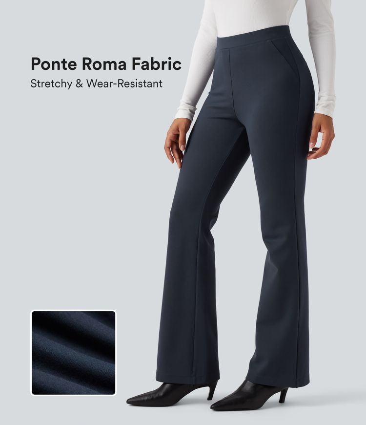 Wear-Resistant Mid Rise Ponte Roma Work Bootcut Trousers
