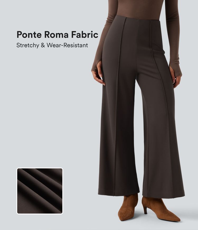 Wear-Resistant High Waisted Ponte Roma Work Baggy Flare Trousers
