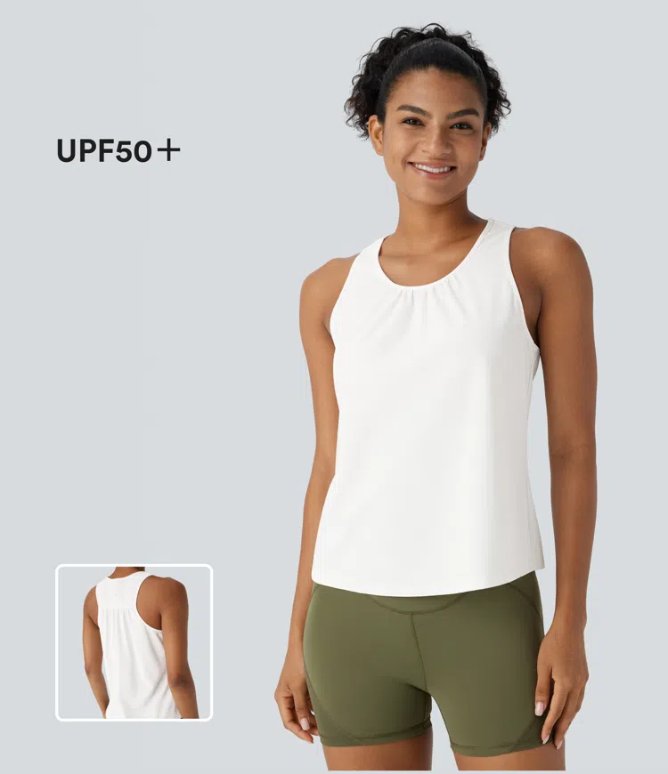 White Racerback Curved Hem Quick Dry Running Tank Top-UPF50+ / 1
