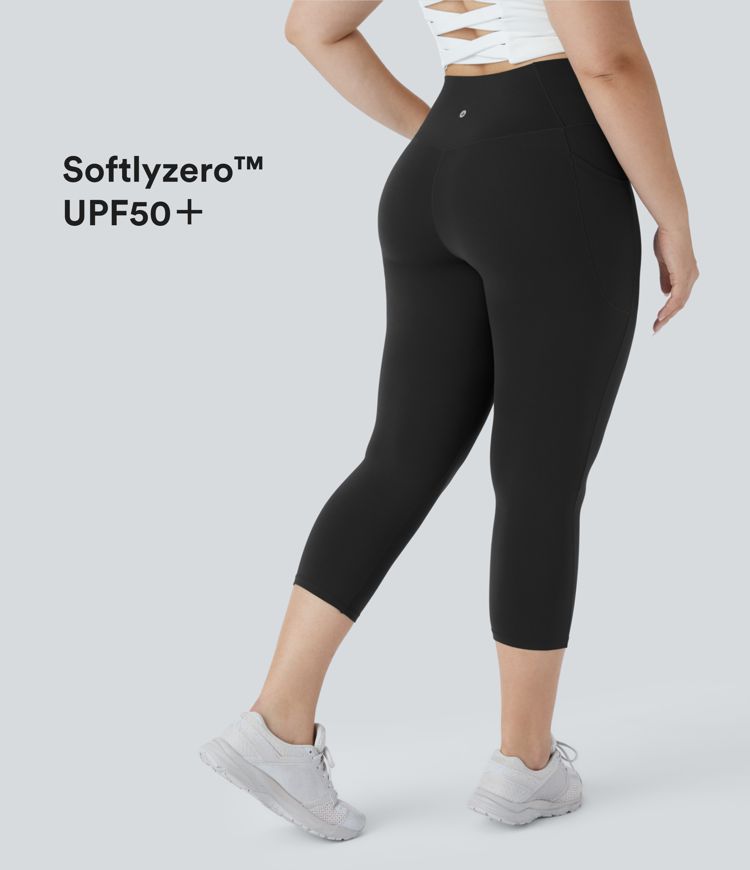 SoftlyZero™ High Waisted Crossover Pocket Capri Yoga Plus Size Leggings-UPF50+