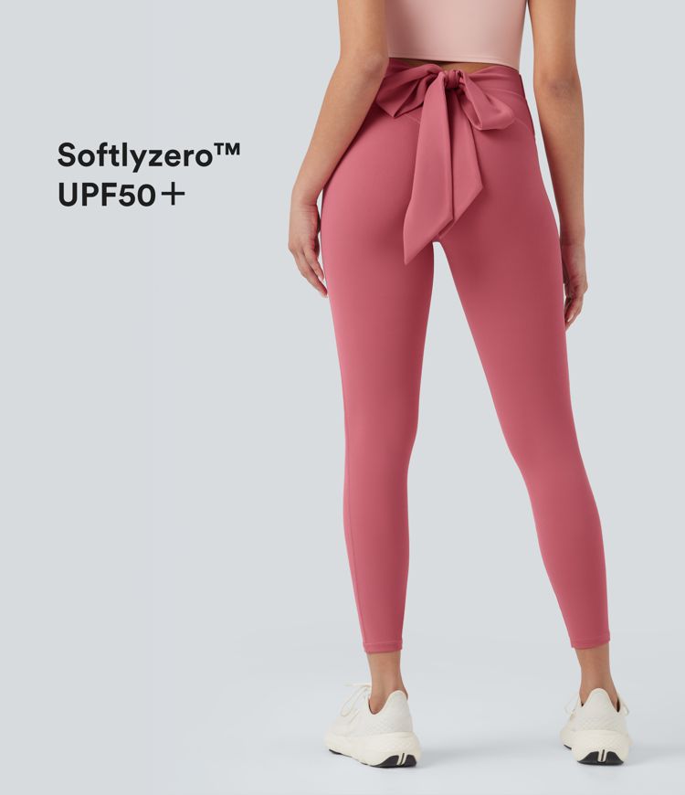 SoftlyZero™ High Waisted Tie Back Ruched 7/8 Yoga Leggings-UPF50+