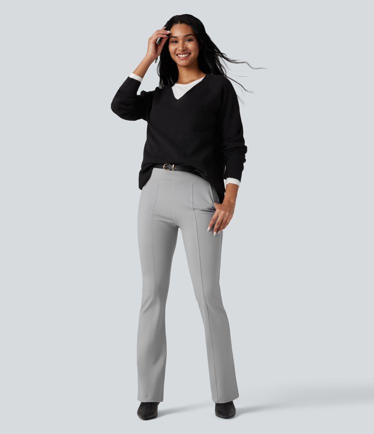 High Waisted Work Flare Pants with Pockets