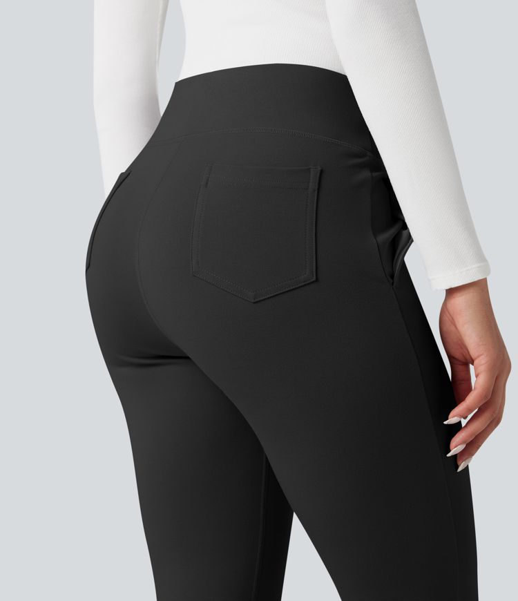 High Waisted Work Flared Trousers with Pockets