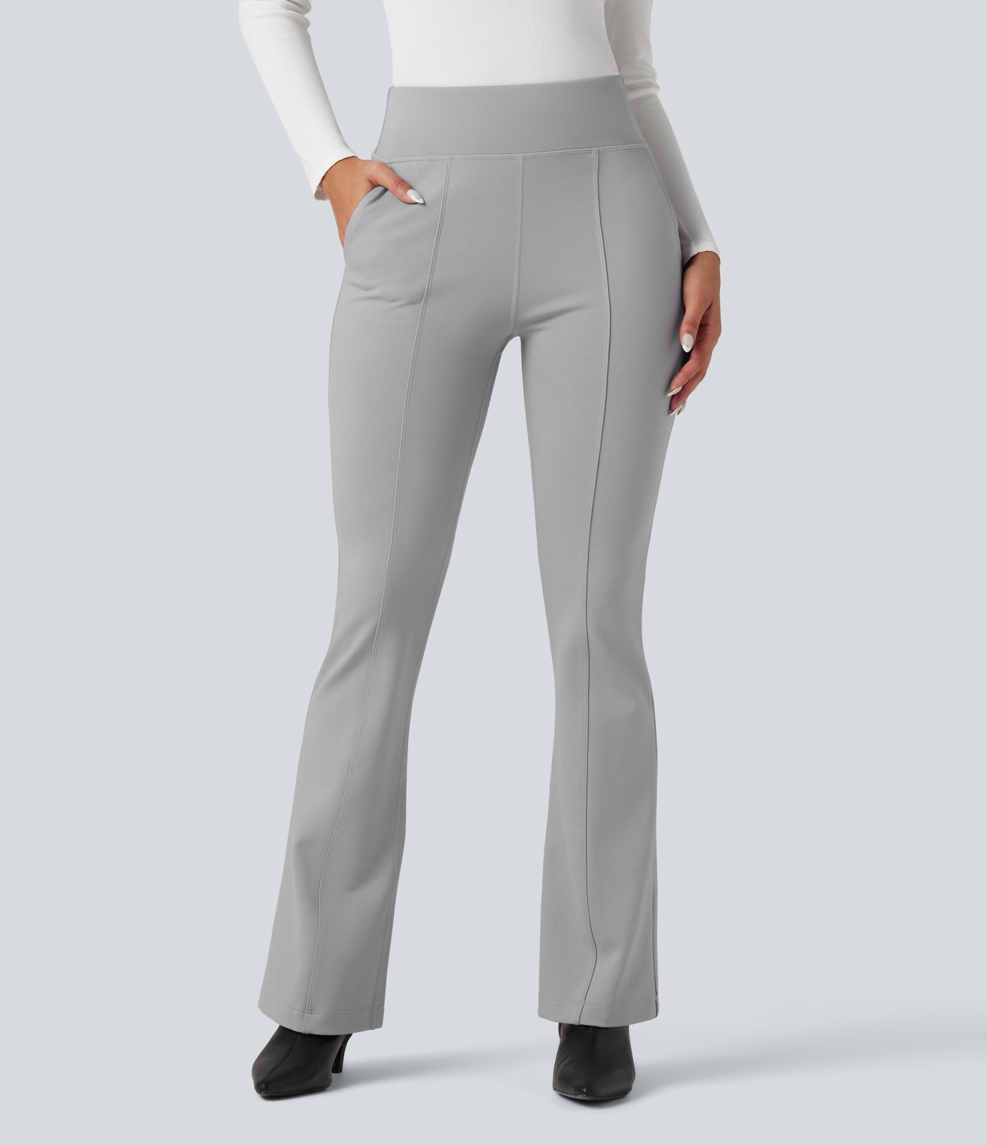 High Waisted Work Flare Pants with Pockets