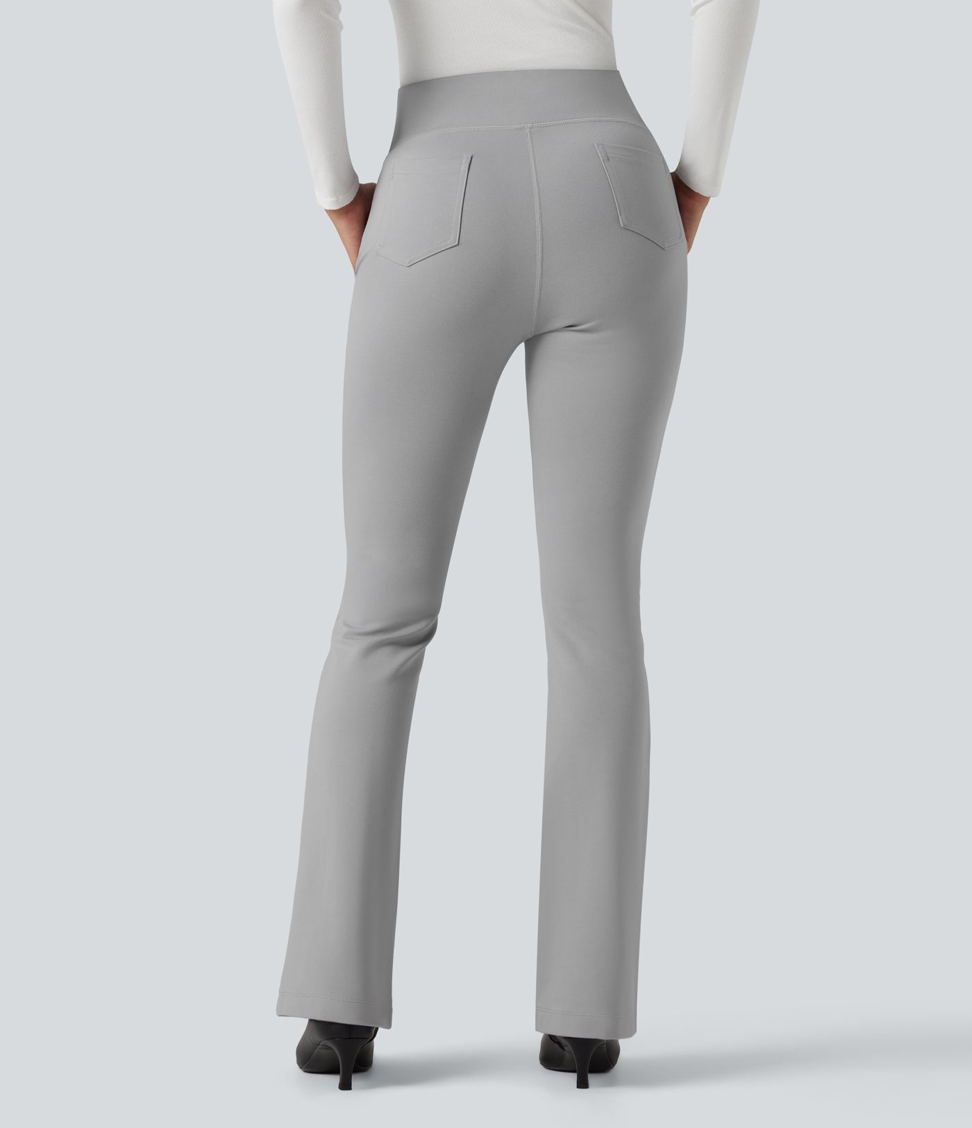 High Waisted Work Flare Pants with Pockets